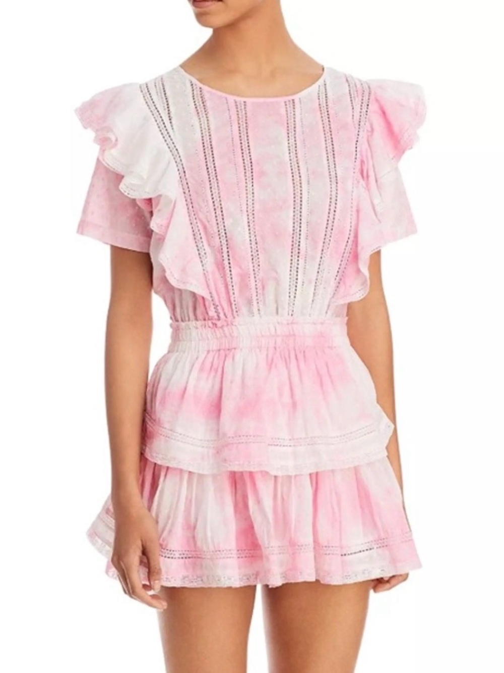 LoveShackFancy Pink and White Ruffle Tiered Dress